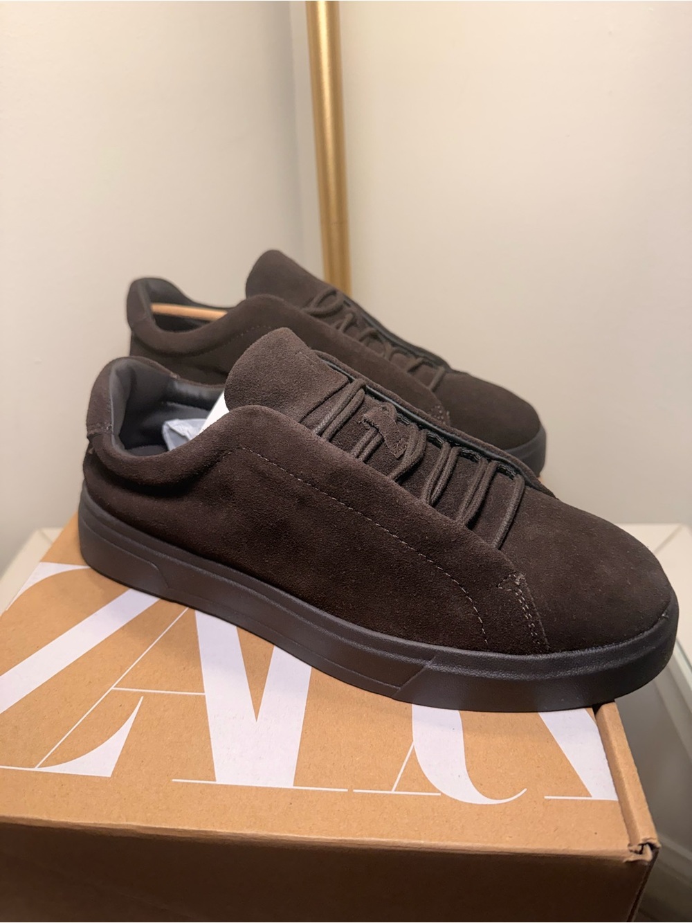 Men's Zara  Suede leather Low-Top Sneakers in Dark Brown